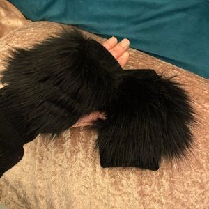 Faux Fur and Wool Black Texting Gloves, black